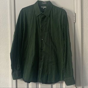Men’s green and black stripe dress shirt.